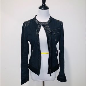 Blanc Noir Faux Leather Moto Jacket